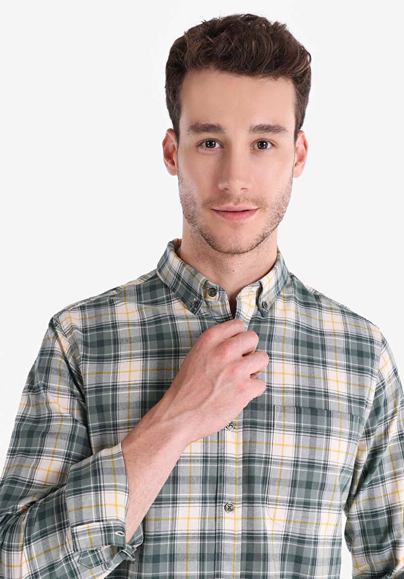 Показати інформацію про Сорочка З Довгим Рукавом Чоловіча Зелена  Cl1064819