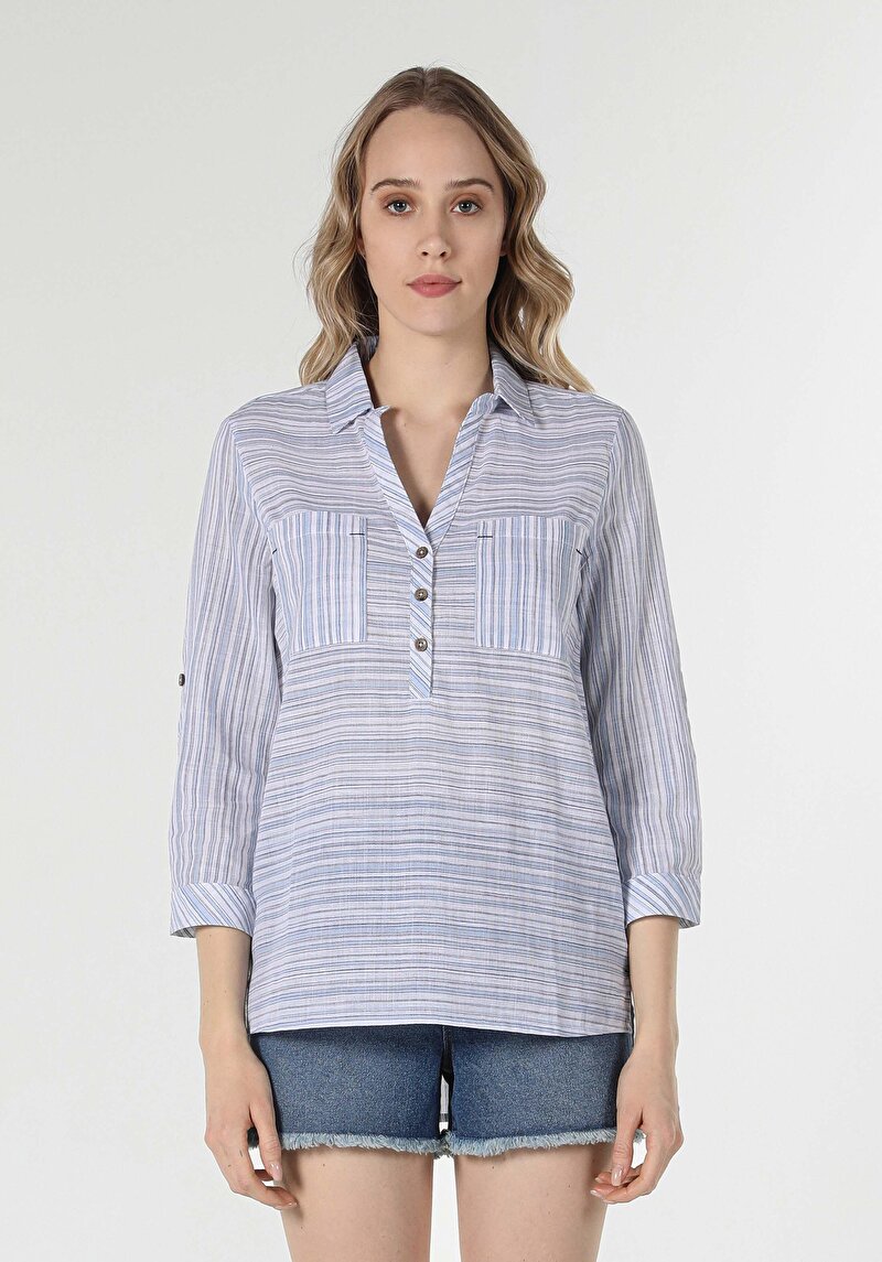 Показати інформацію про Сорочка З Довгим Рукавом Жіноча Блакитна  Cl1058749