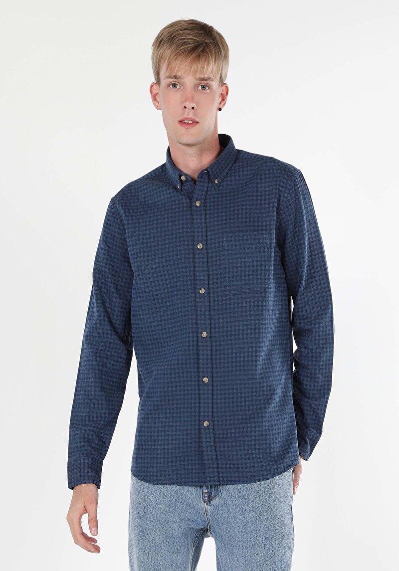 Зображення Сорочка З Довгим Рукавом Чоловіча Синя  Cl1061015