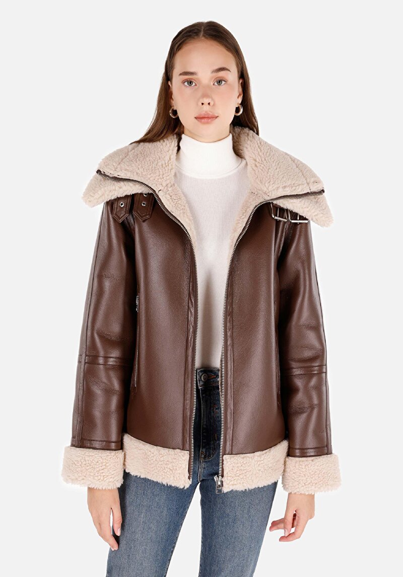 Зображення Куртка З Еко-шкіри Жіноча Коричнева  Cl1070354