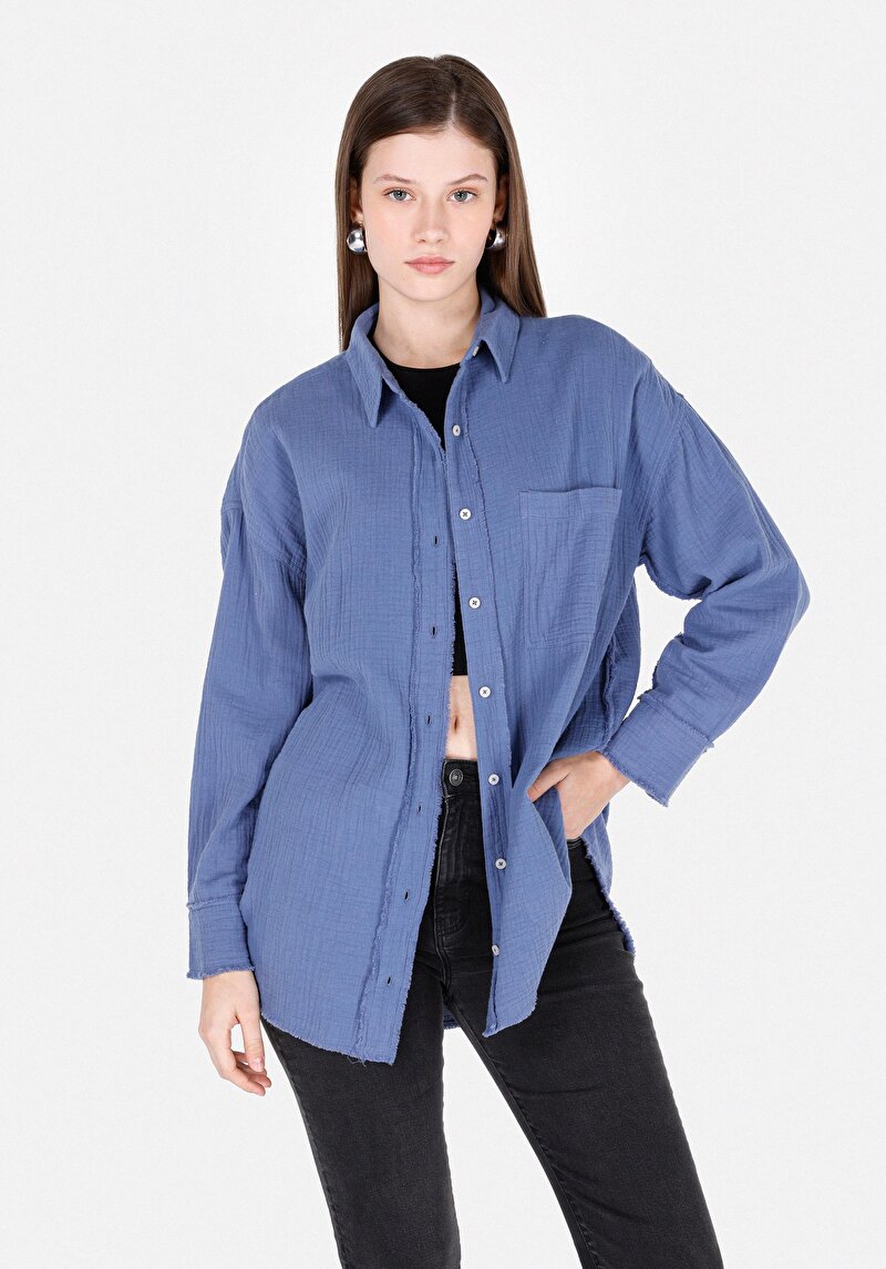 Зображення Сорочка З Довгим Рукавом Жіноча Блакитна Cl1072500