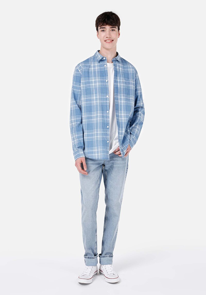 Показати інформацію про Сорочка З Довгим Рукавом Чоловіча Блакитна  Cl1061787