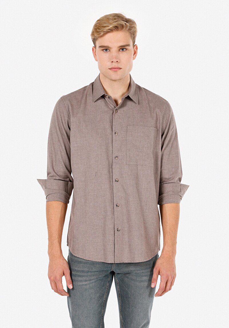 Зображення Сорочка З Довгим Рукавом Чоловіча Коричнева  Cl1071464