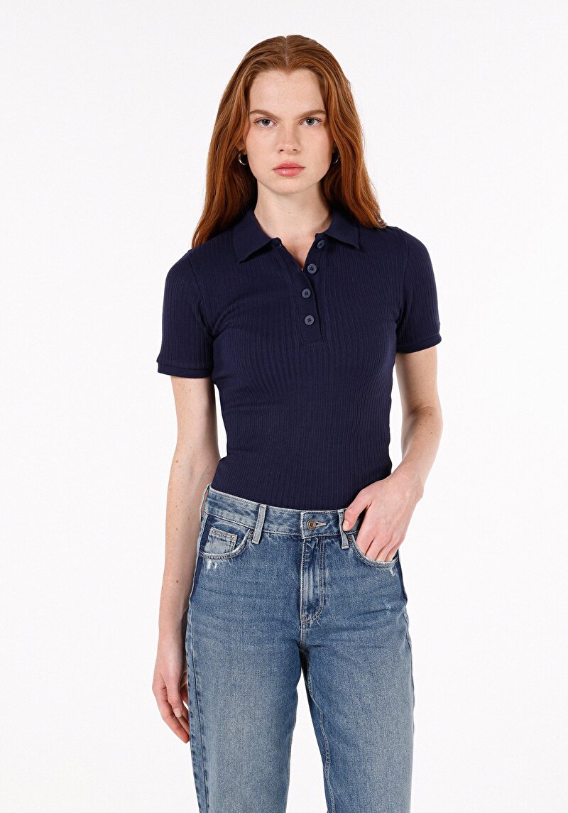 Зображення Поло З Коротким Рукавом Жіноче Синє  Cl1072524