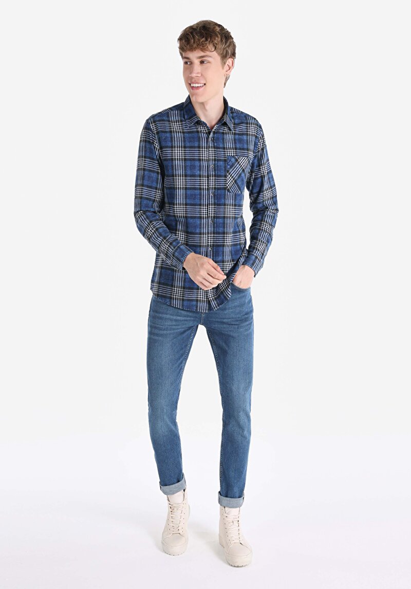 Показати інформацію про Сорочка З Довгим Рукавом Чоловіча Синя  Cl1066853