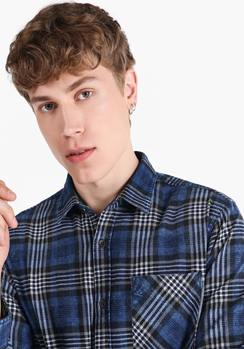 Показати інформацію про Сорочка З Довгим Рукавом Чоловіча Синя  Cl1066853