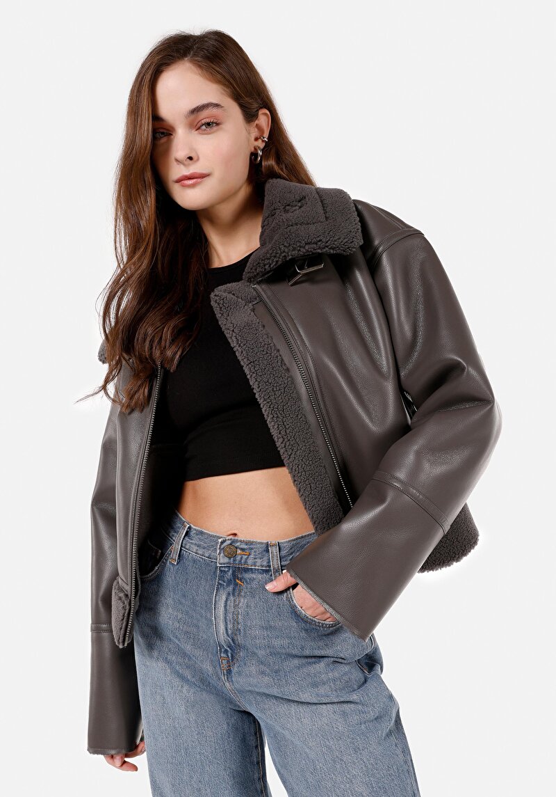 Зображення Куртка З Еко-шкіри Жіноча Сіра Cl1070963