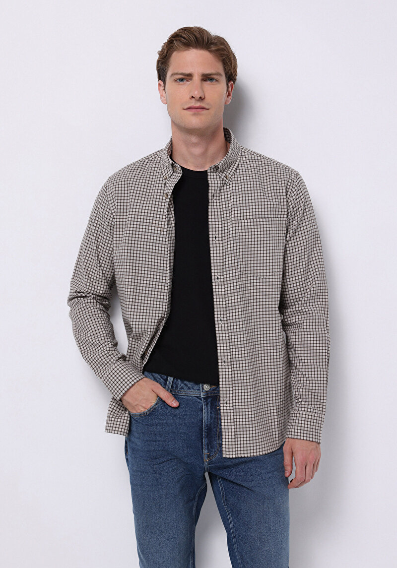 Зображення Сорочка З Довгим Рукавом Чоловіча Коричнева  Cl1065591