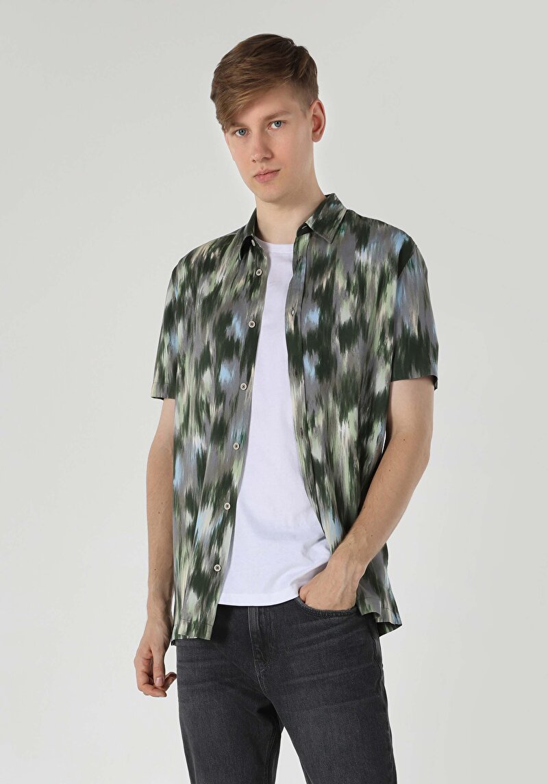 Зображення Сорочка З Коротким Рукавом Чоловіча Зелена  Cl1063179