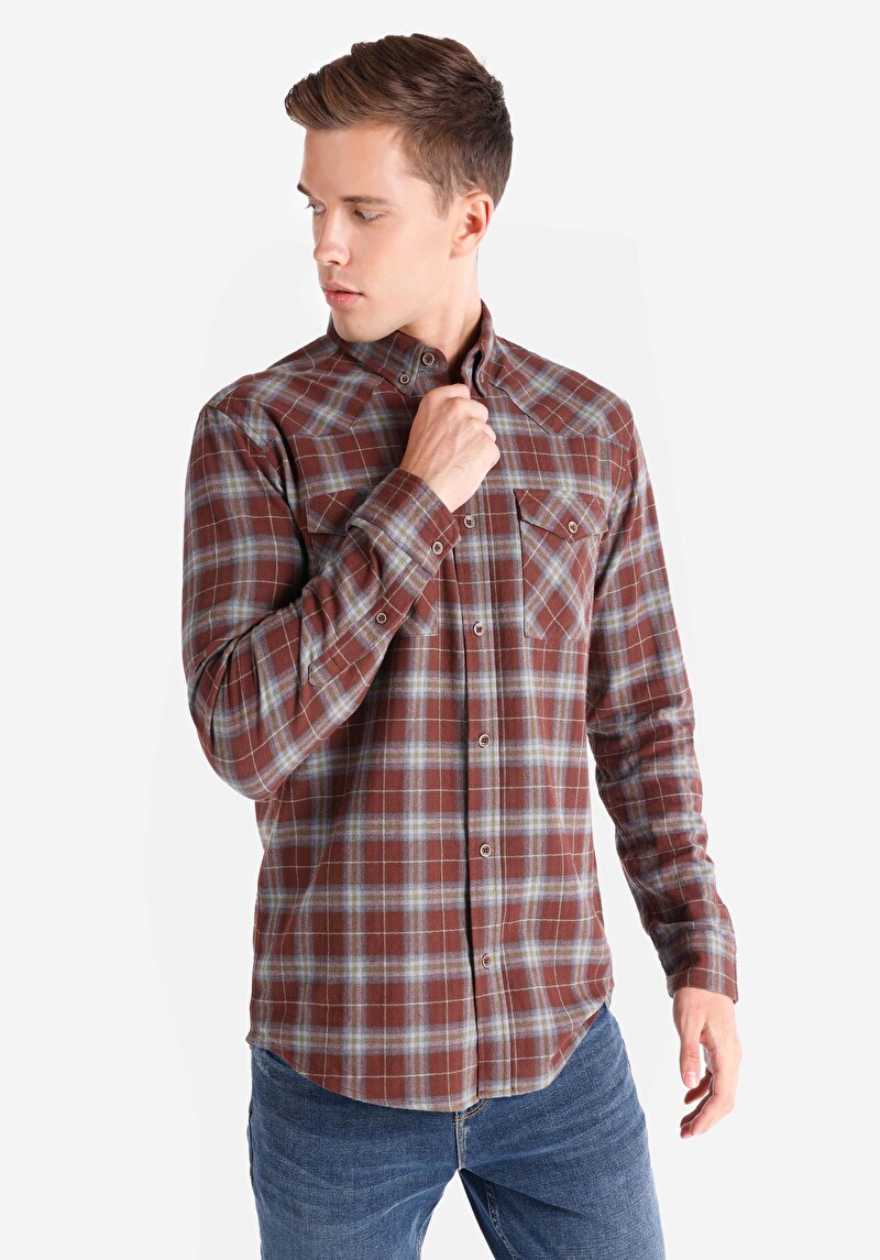 Зображення Сорочка З Довгим Рукавом Чоловіча Коричнева Cl1067389