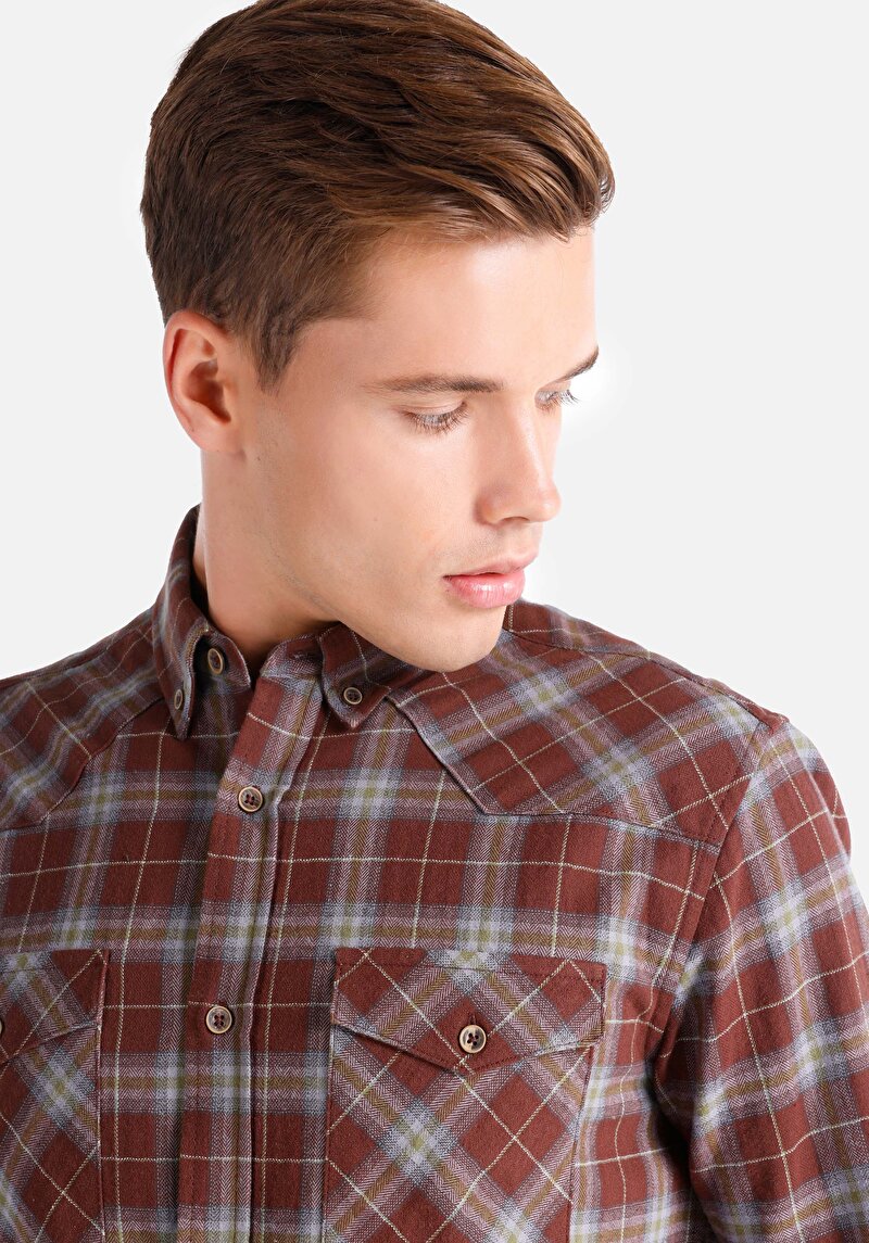 Показати інформацію про Сорочка З Довгим Рукавом Чоловіча Коричнева  Cl1067389