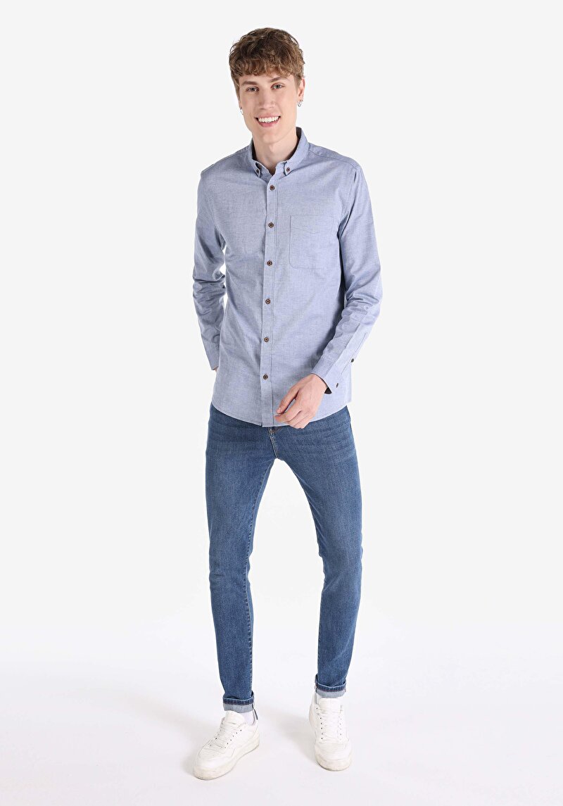 Показати інформацію про Сорочка З Довгим Рукавом Чоловіча Блакитна  Cl1065821