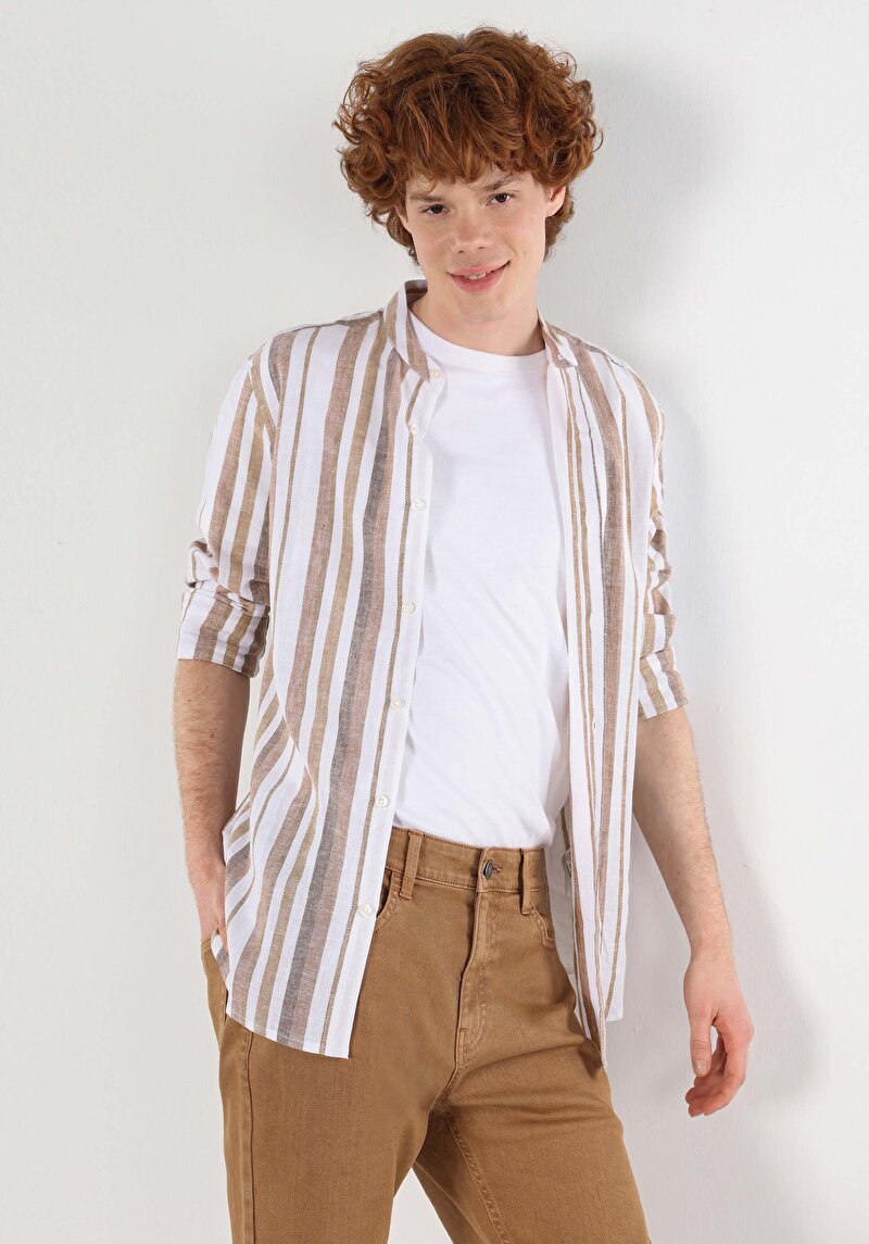 Зображення Сорочка З Довгим Рукавом Чоловіча Бежева Cl1063704