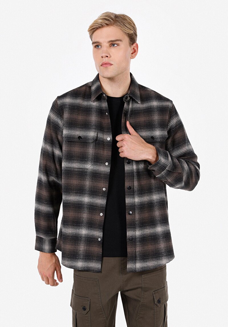 Зображення Сорочка З Довгим Рукавом Чоловіча Коричнева  Cl1072562