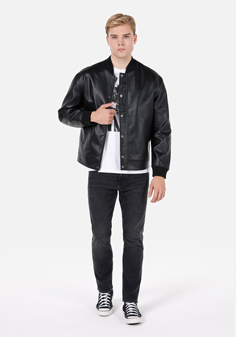 Показати інформацію про Куртка З Еко-шкіри Чоловіча Чорна  Cl1072653