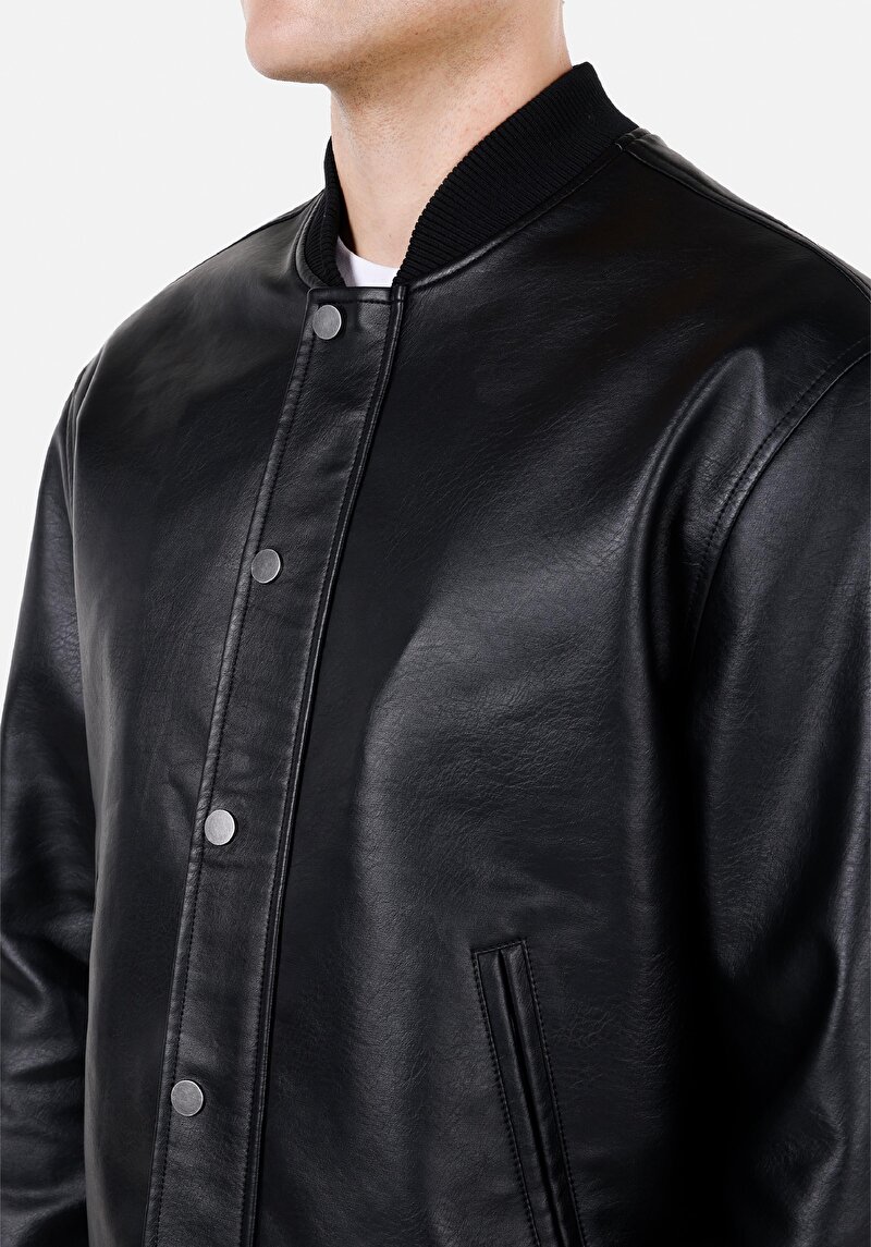 Показати інформацію про Куртка З Еко-шкіри Чоловіча Чорна  Cl1072653
