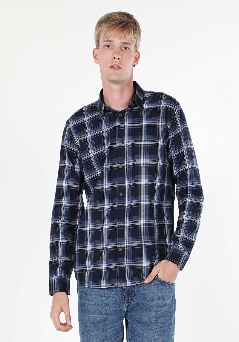 Зображення Сорочка З Довгим Рукавом Чоловіча Синя  Cl1060579