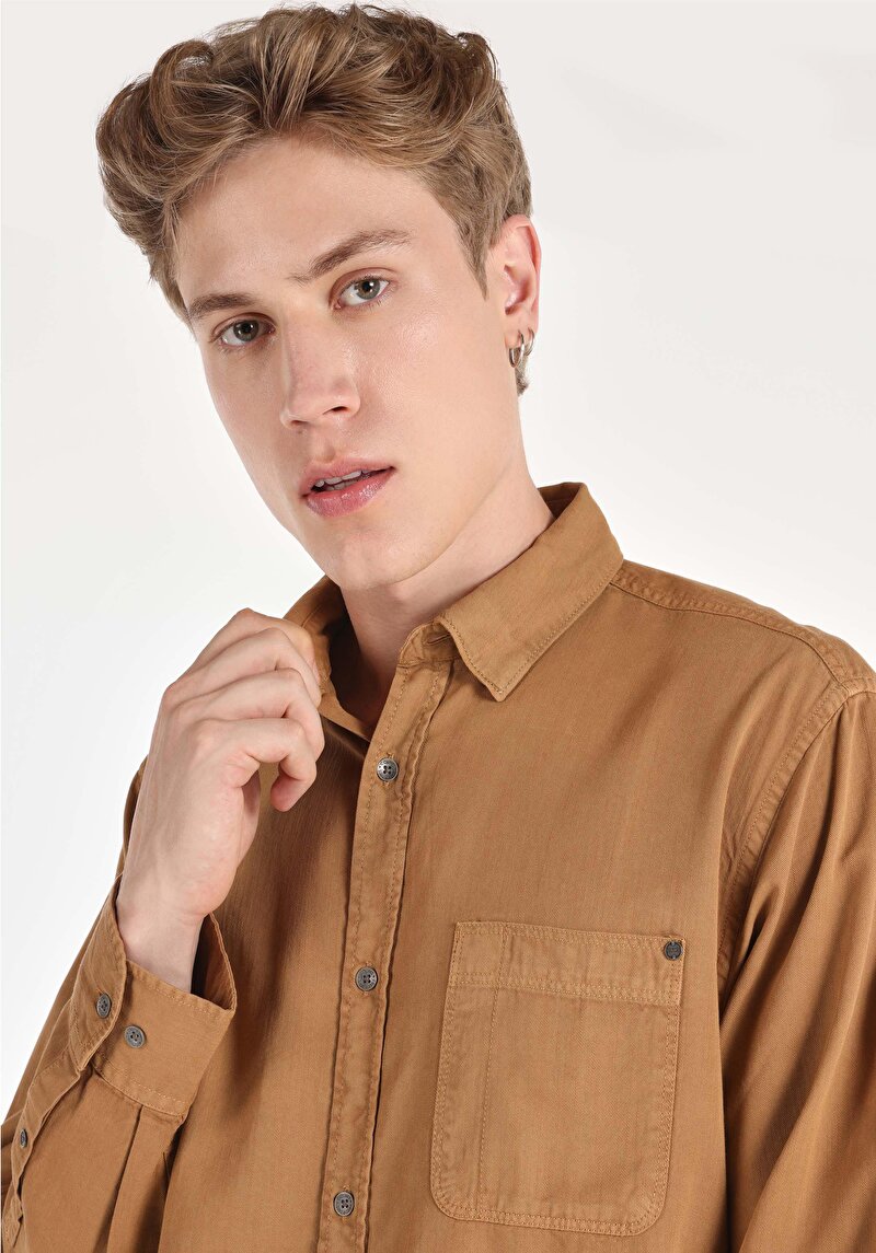 Показати інформацію про Сорочка З Довгим Рукавом Чоловіча Коричнева  Cl1064676