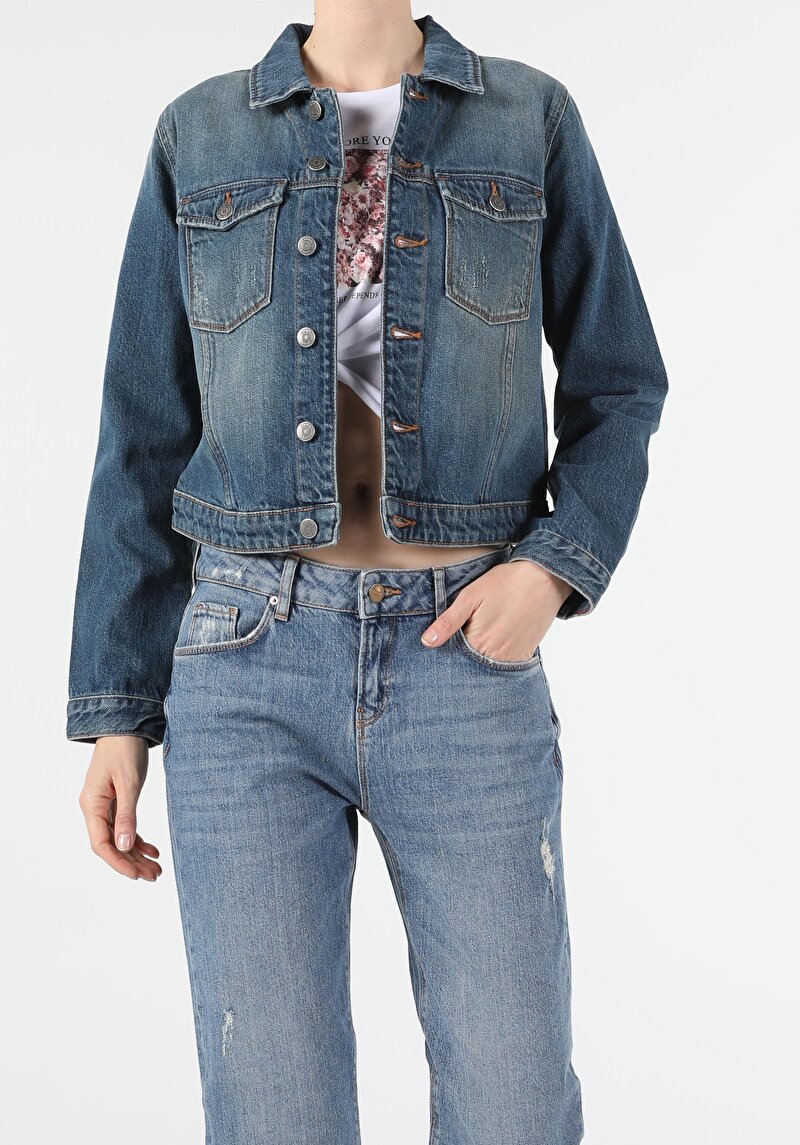 Показати інформацію про Джинсова Куртка Жіноча Синя Класичного Крою CL1054734