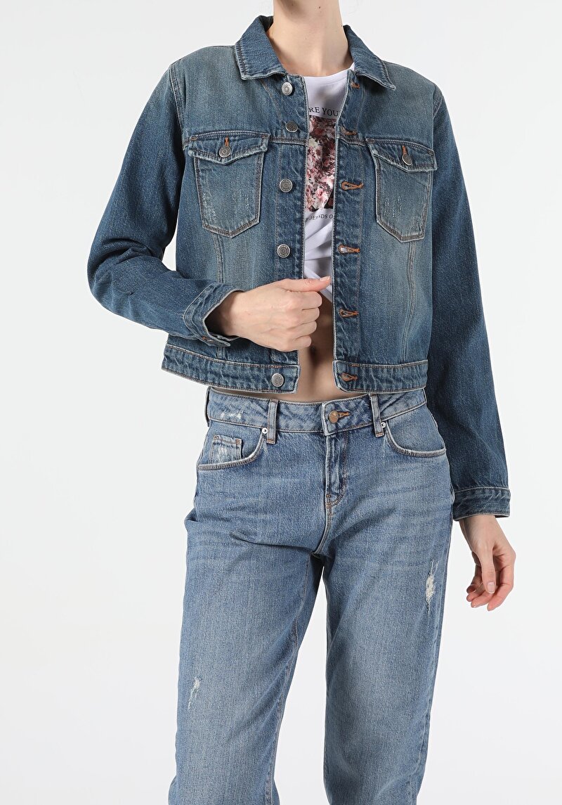 Показати інформацію про Джинсова Куртка Жіноча Синя Класичного Крою CL1054734