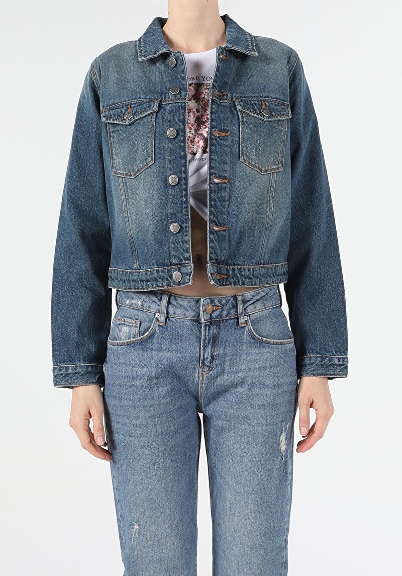 Показати інформацію про Джинсова Куртка Жіноча Синя Класичного Крою CL1054734