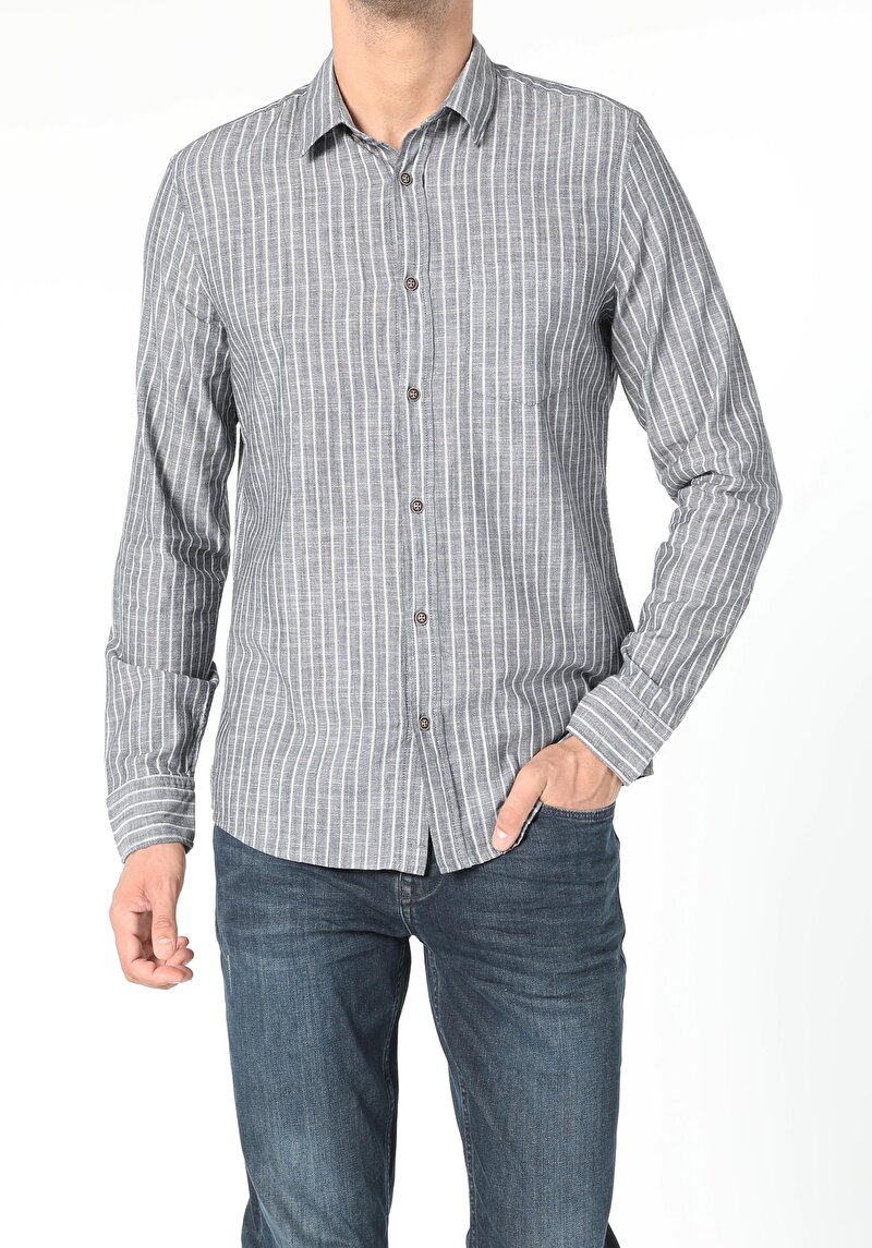 Показати інформацію про Сорочка З Довгим Рукавом Чоловіча Синя  Cl1055804