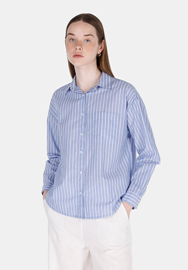 Зображення Сорочка З Довгим Рукавом Жіноча Блакитна Cl1073299