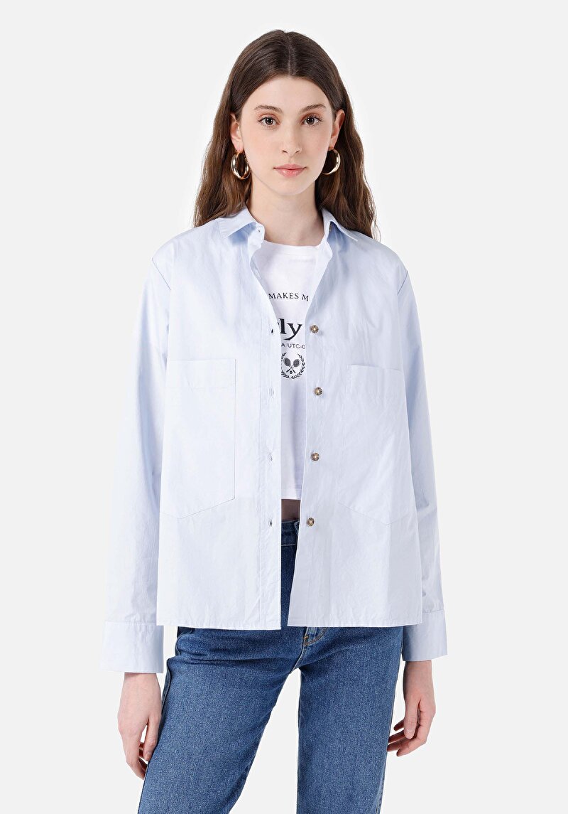 Зображення Сорочка З Довгим Рукавом Жіноча Блакитна  Cl1068072