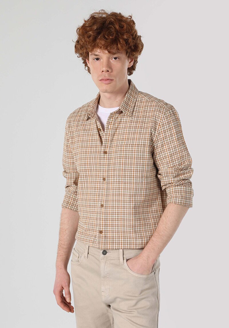 Показати інформацію про Сорочка З Довгим Рукавом Чоловіча Коричнева  Cl1062620