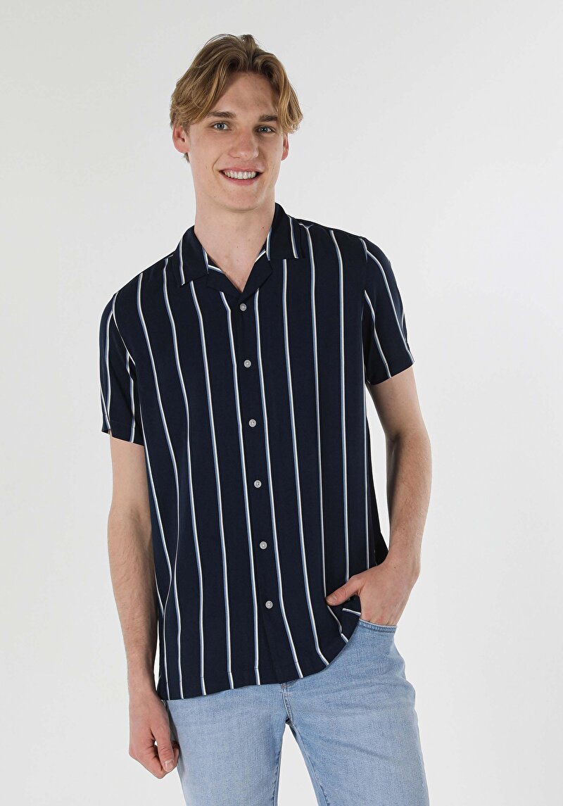 Показати інформацію про Сорочка З Коротким Рукавом Чоловіча Синя  Cl1057496