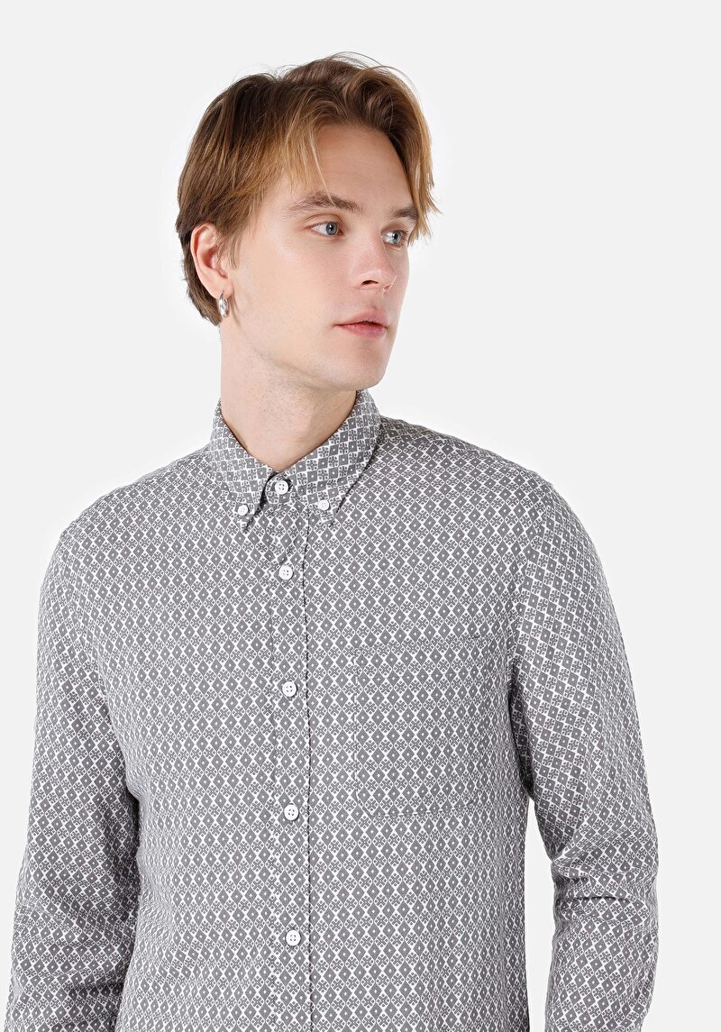 Показати інформацію про Сорочка З Довгим Рукавом Чоловіча Сіра  Cl1068168