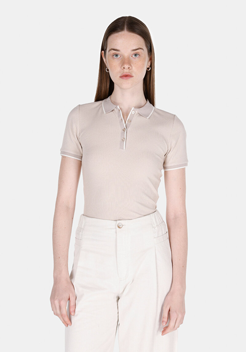 Зображення Поло З Коротким Рукавом Жіноче Бежеве  Cl1074585