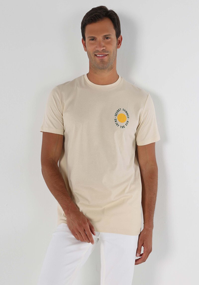 Показати інформацію про Футболка З Коротким Рукавом Чоловіча Бежева  Cl1062735