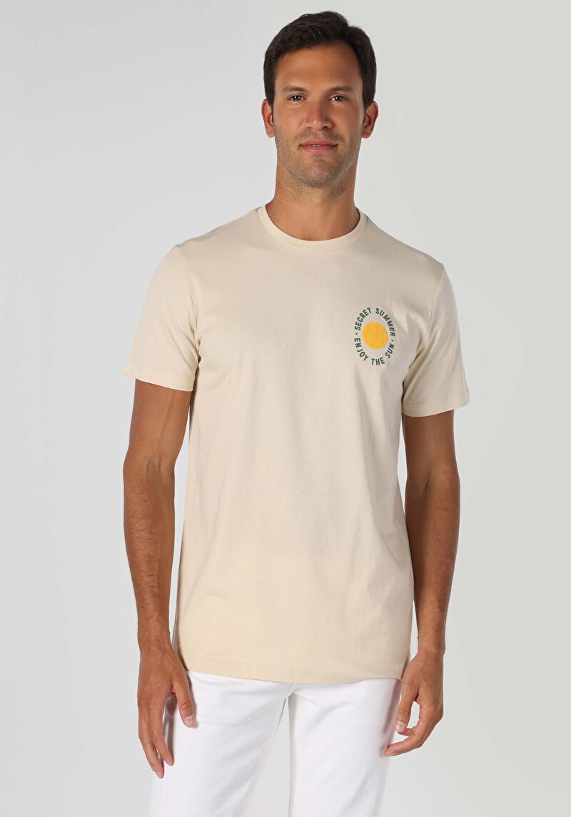 Показати інформацію про Футболка З Коротким Рукавом Чоловіча Бежева  Cl1062735