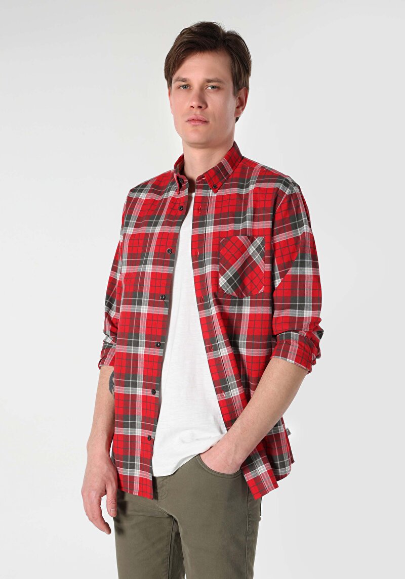 Показати інформацію про Сорочка З Довгим Рукавом Чоловіча Червона  Cl1063193