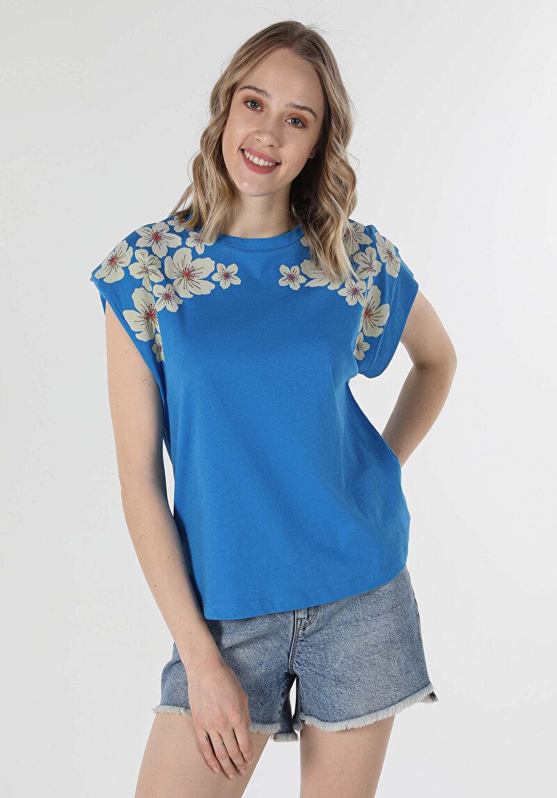 Показати інформацію про Футболка З Коротким Рукавом Жіноча Блакитна  Cl1059124