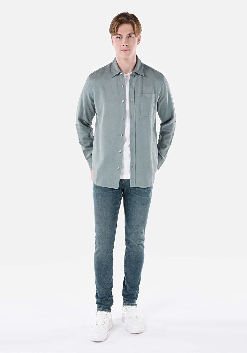 Показати інформацію про Сорочка З Довгим Рукавом Чоловіча Зелена  Cl1066931