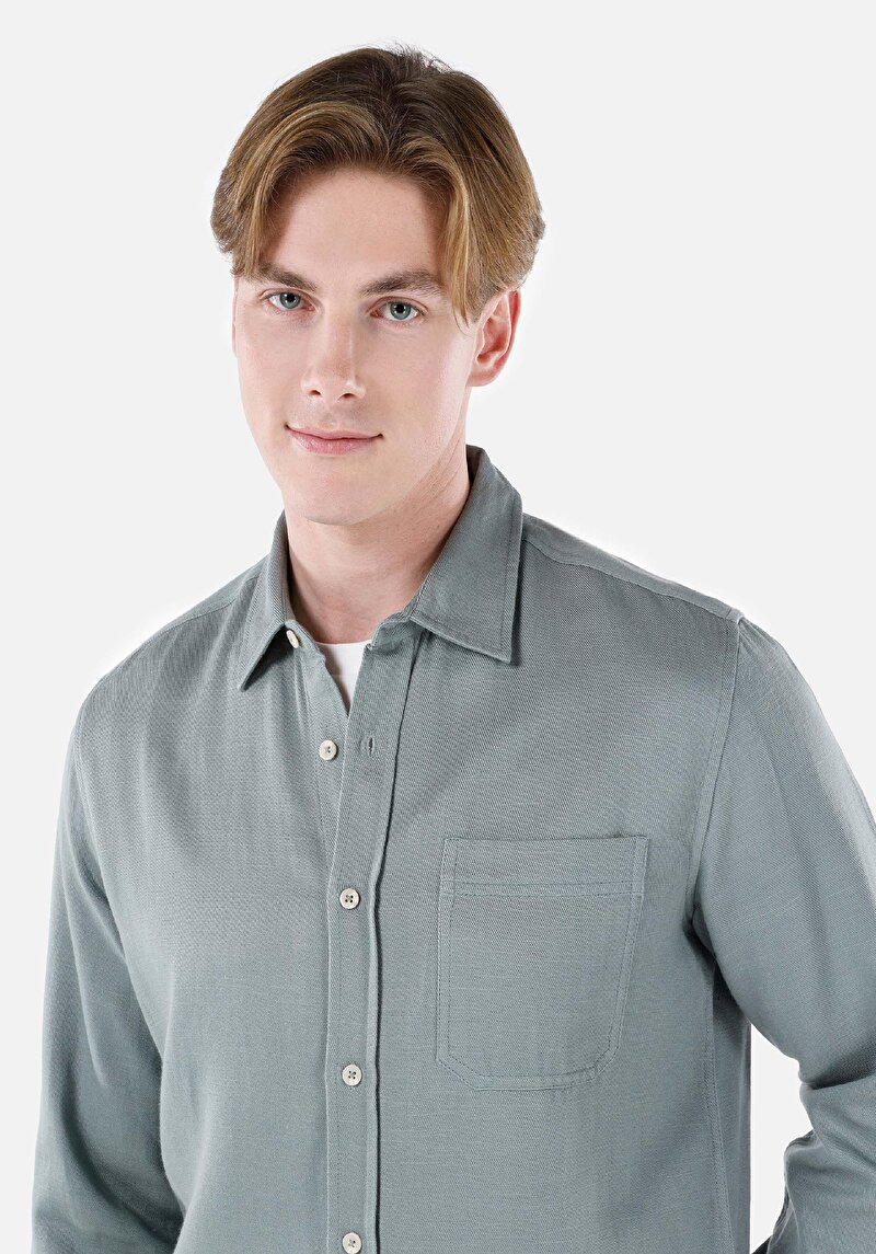 Показати інформацію про Сорочка З Довгим Рукавом Чоловіча Зелена  Cl1066931