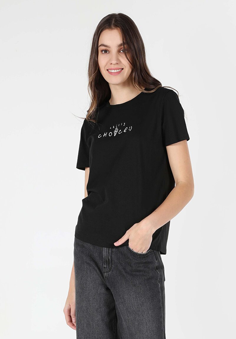 Показати інформацію про Футболка З Коротким Рукавом Жіноча Чорна  Cl1063427