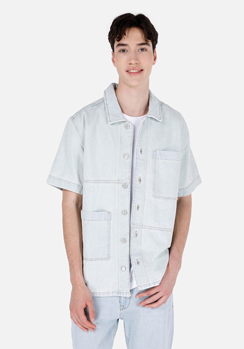 Зображення 031 Waya Сорочка З Коротким Рукавом Чоловіча Блакитна  Cl1069577