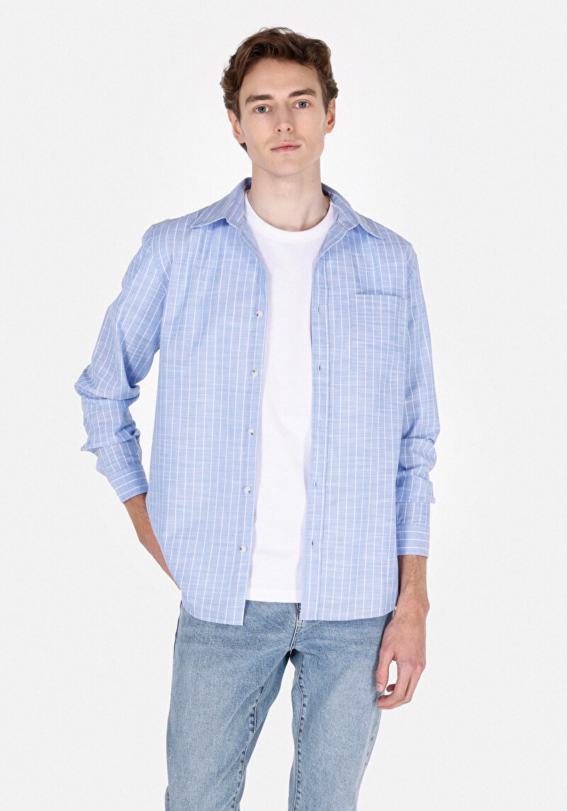 Зображення Сорочка З Довгим Рукавом Чоловіча Блакитна  Cl1073113