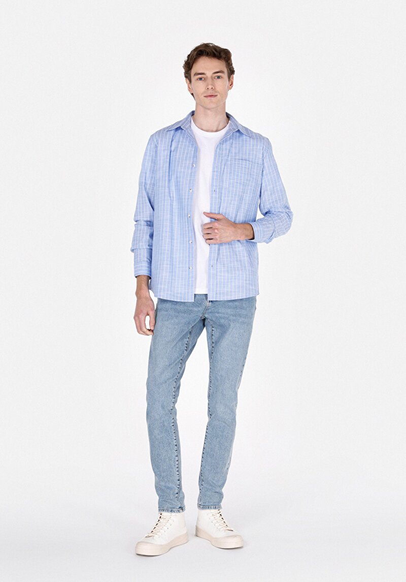 Показати інформацію про Сорочка З Довгим Рукавом Чоловіча Блакитна  Cl1073113