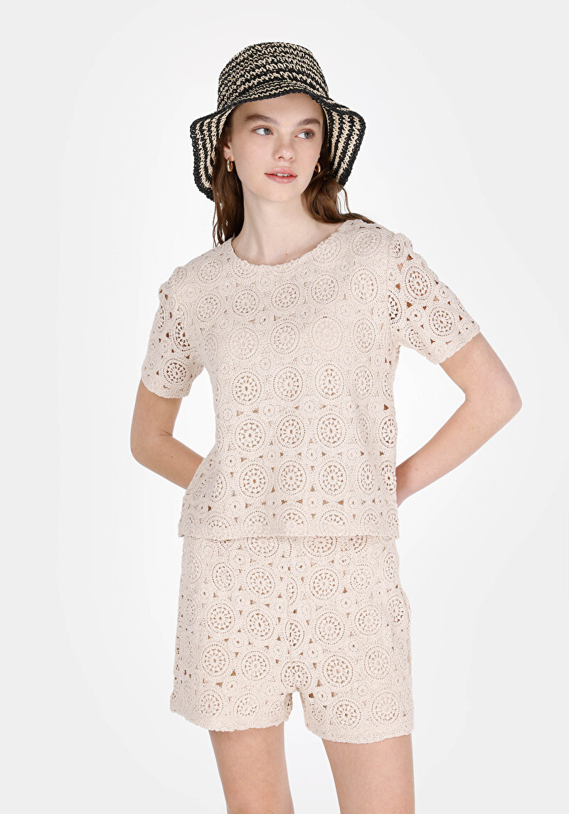 Зображення Блуза З Коротким Рукавом Жіночий Бежева  Cl1074247