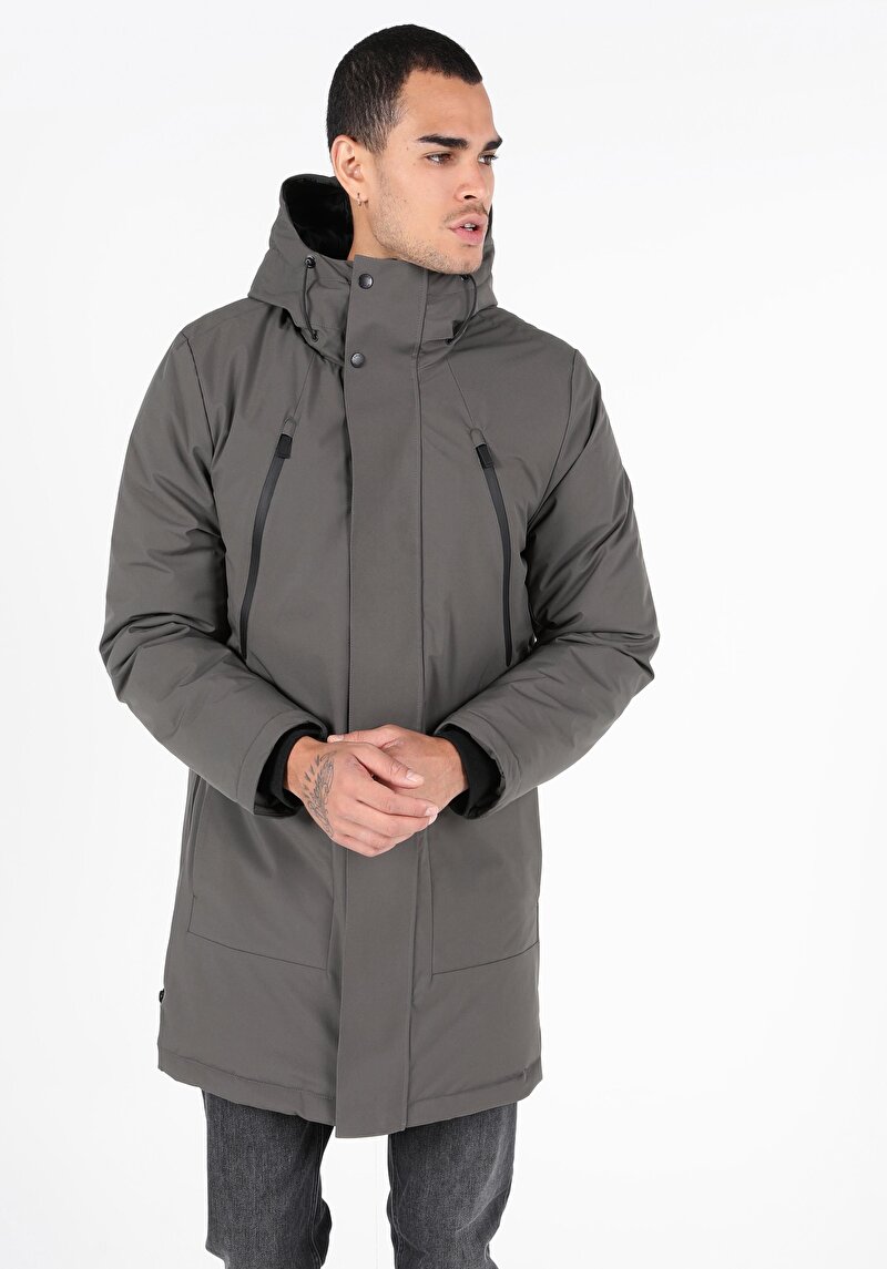 Показати інформацію про Пальто Чоловіче Хакі Класичного Крою Cl1050097