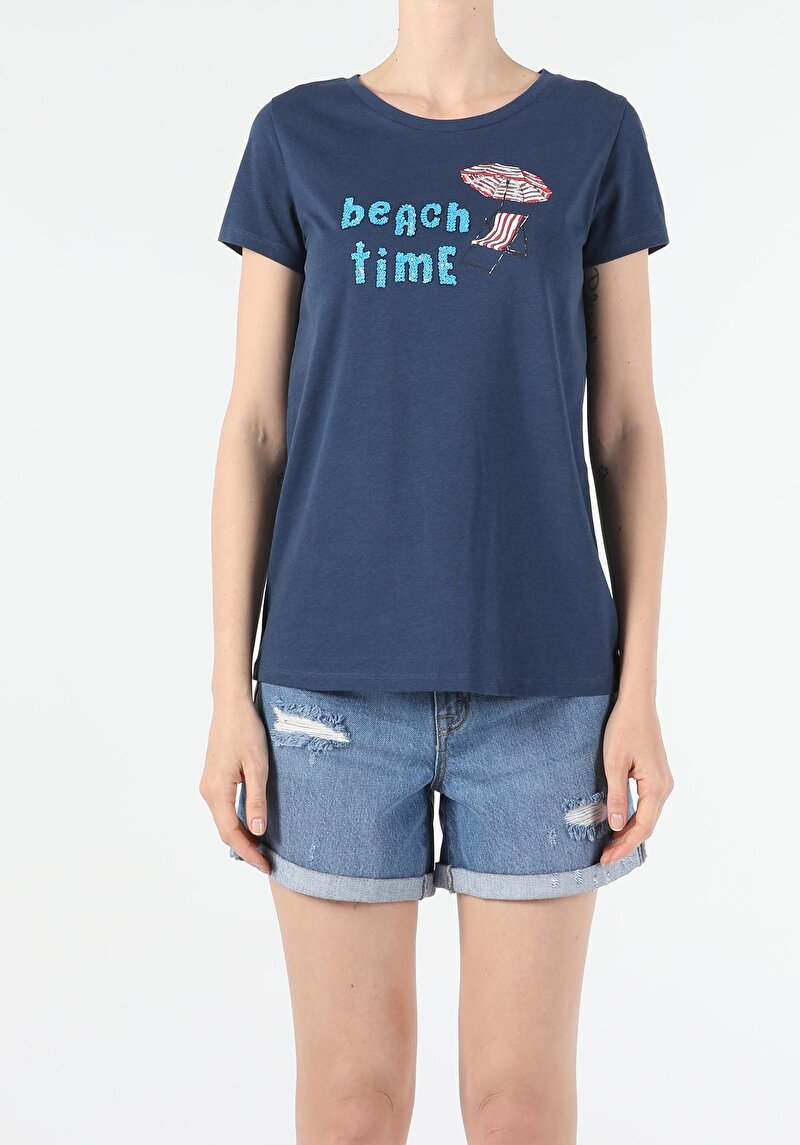 Показати інформацію про Футболка З Коротким Рукавом Жіноча Синя  Cl1054051