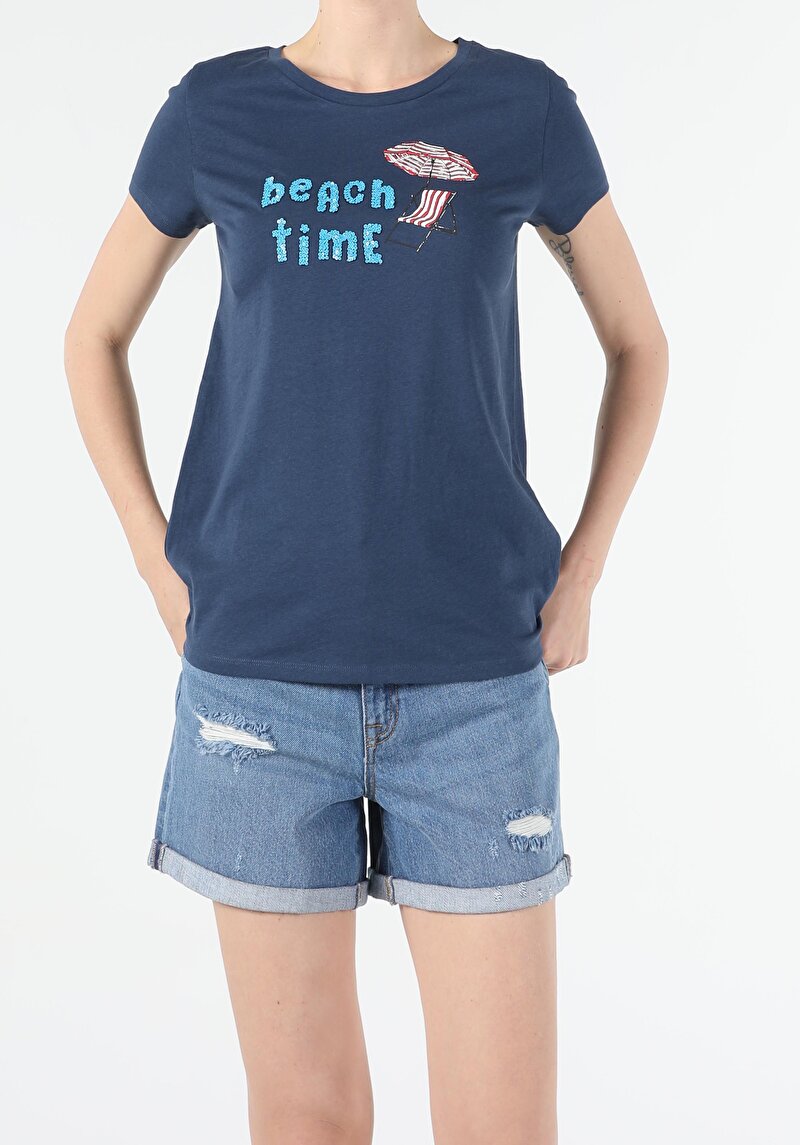 Показати інформацію про Футболка З Коротким Рукавом Жіноча Синя  Cl1054051