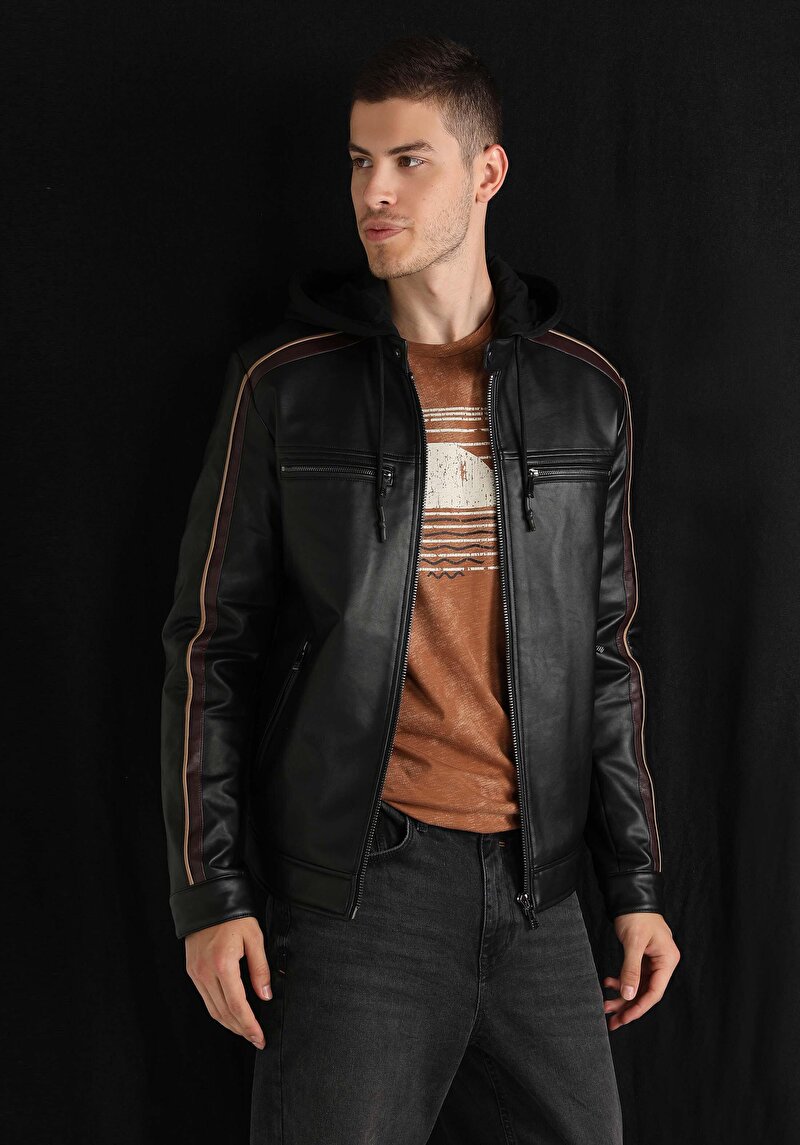 Показати інформацію про Куртка З Еко-шкіри Чоловіча Чорна  Cl1060746