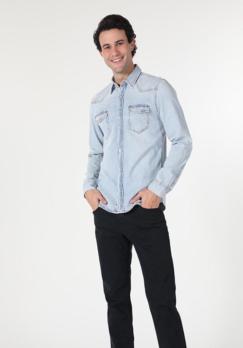 Зображення Сорочка З Довгим Рукавом Чоловіча Блакитна  Cl1058521