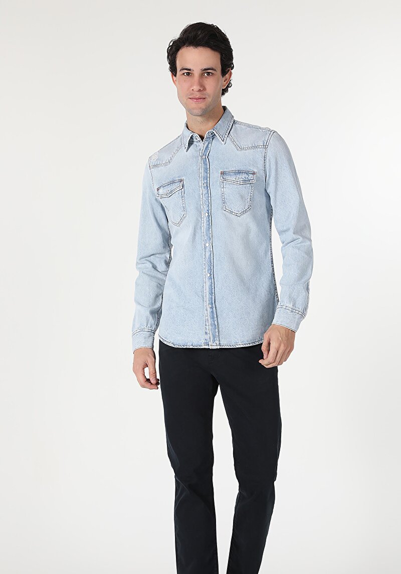 Показати інформацію про Сорочка З Довгим Рукавом Чоловіча Блакитна  Cl1058521