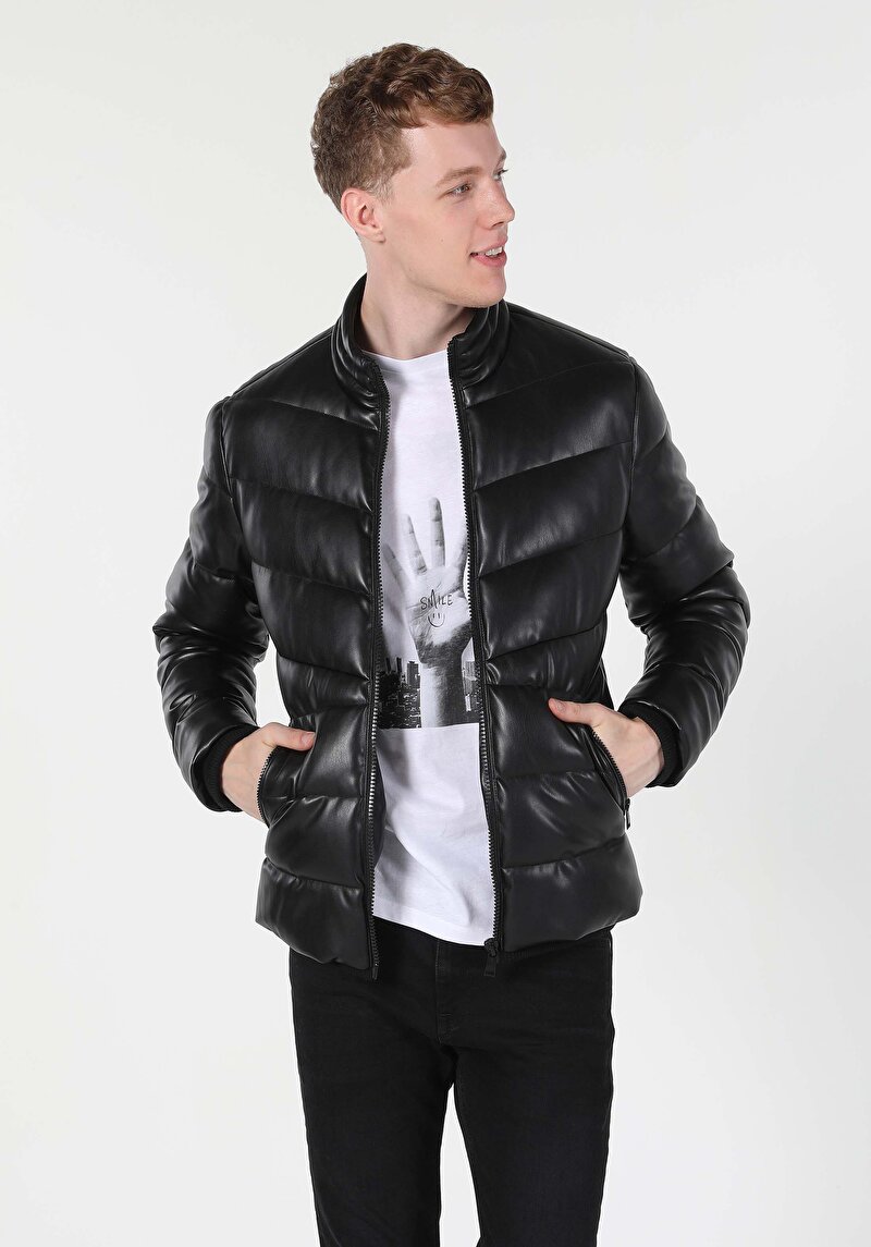 Показати інформацію про Куртка З Еко-шкіри Чоловіча Чорна  Cl1055602